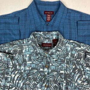 2-pack Covington Men's Blue Plaid & Teal Gray Printed Short-Sleeve Shirts